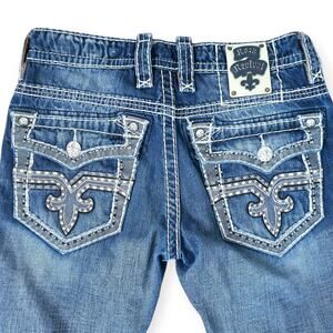 Rock Revival Soho Straight Embroidered Leather Inserts Jeans Men Sz 31 x 33